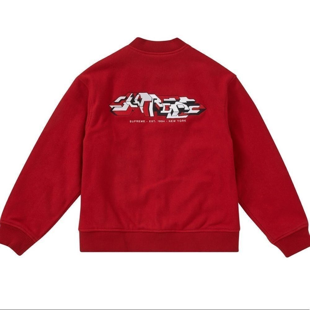 Supreme Delta Logo Wool Bomber Jacket Red with White Graffiti Logo Quilted NWT M